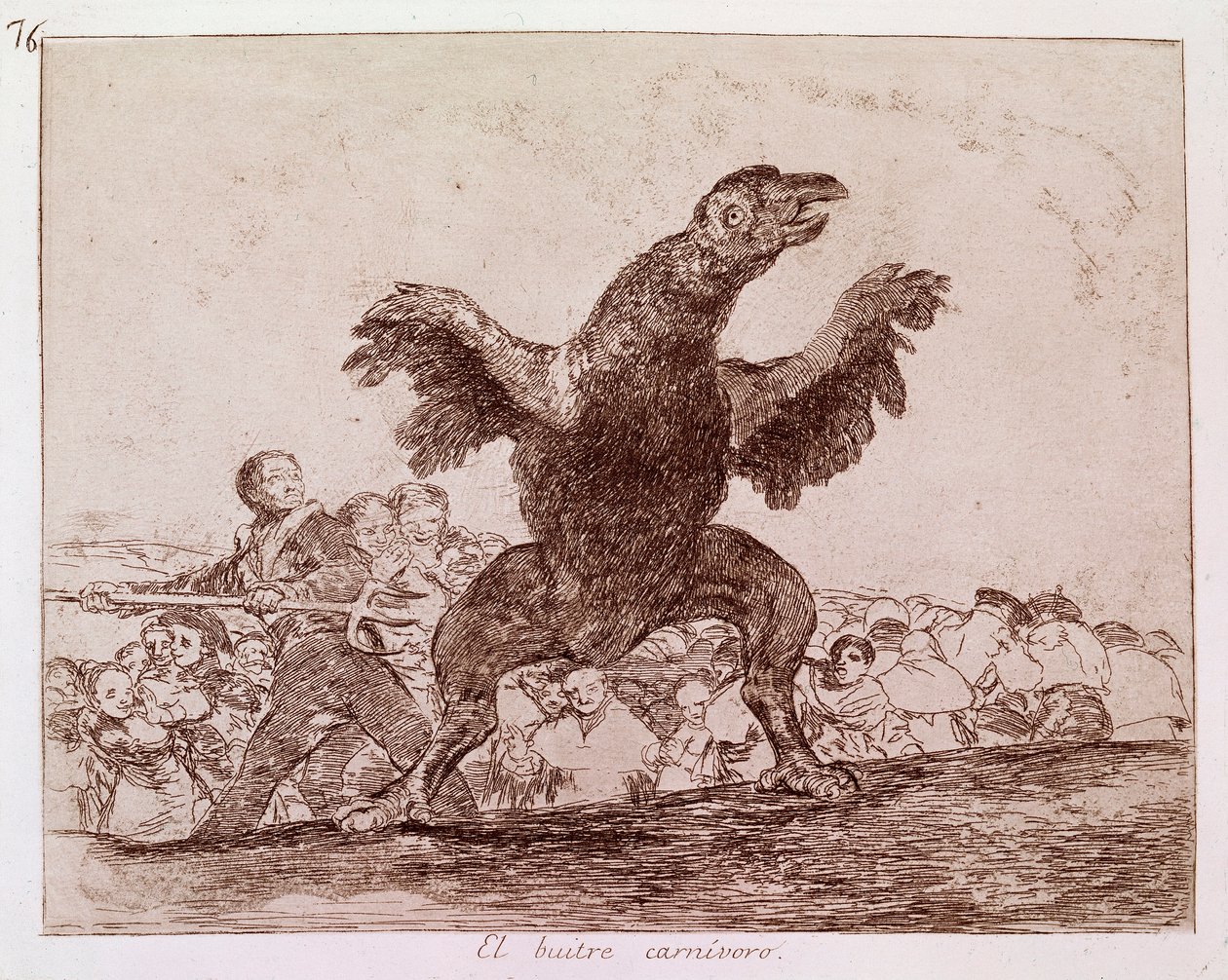 Destres of the war: "" Den kjøttetende gribben"" Representasjon av tilhengerne av monarkiet til Ferdinand VII av Spania som dyr. Etsning n.76 av Francisco de Goya y Lucientes (1746-1828). 1810-1812. Madrid. Prado-museet av Francisco de Goya