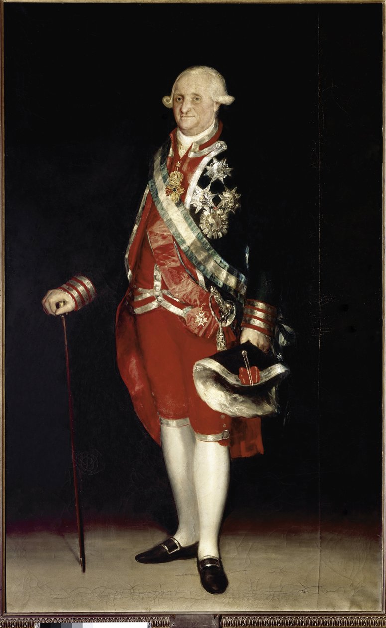 Portrett i full lengde av Karl IV, konge av Spania. (olje på lerret av Francisco de Goya