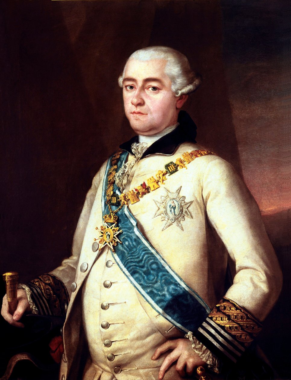 GOYA Y LUCIENTES, Francisco de (1746-1828); ALCANTARA LOPEZ DE ZUNIGA, Pedro (1700-tallet). 14. greve av Miranda del Castanar og 10. hertug av Penaranda. Arbeid tidligere tilskrevet Francisco de Goya, som rammeinnskriften sier. På gullhåndtaket av av Francisco Jose de Goya y Lucientes