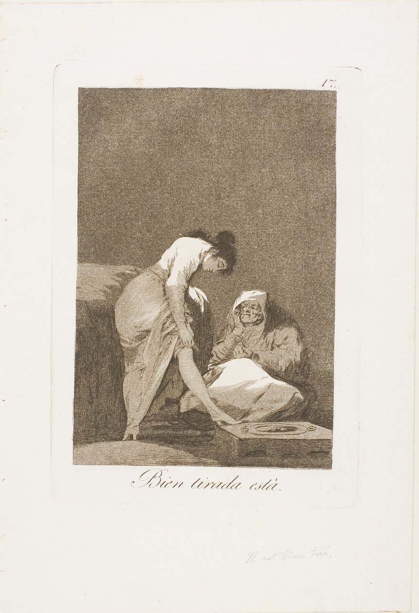 Den er Nicely Stretched, plate 17 fra Los Caprichos av Francisco Jose de Goya y Lucientes