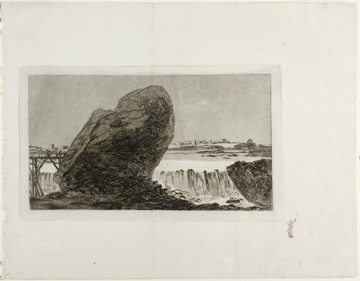 Landskap med foss, før 1810 av Francisco de Goya