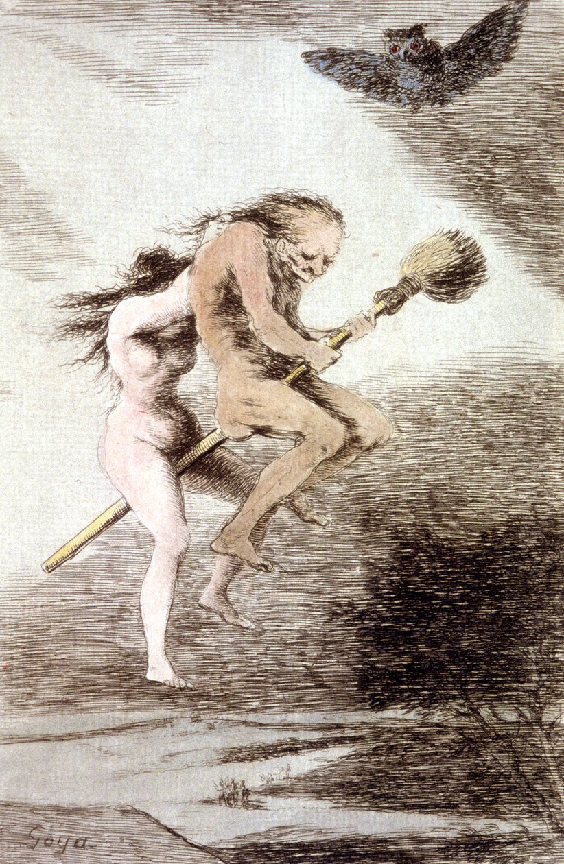 "Linda maestria" hekser på en kost, ca. 1802 (gravering) av Francisco Jose de Goya y Lucientes