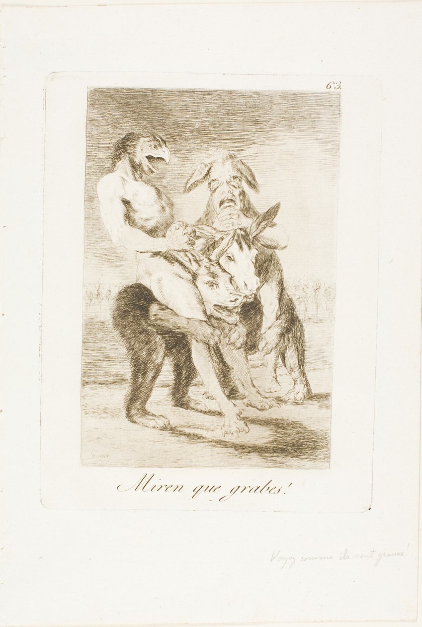 Se hvor høytidelige de er!, plate 63 fra Los Caprichos av Francisco Jose de Goya y Lucientes