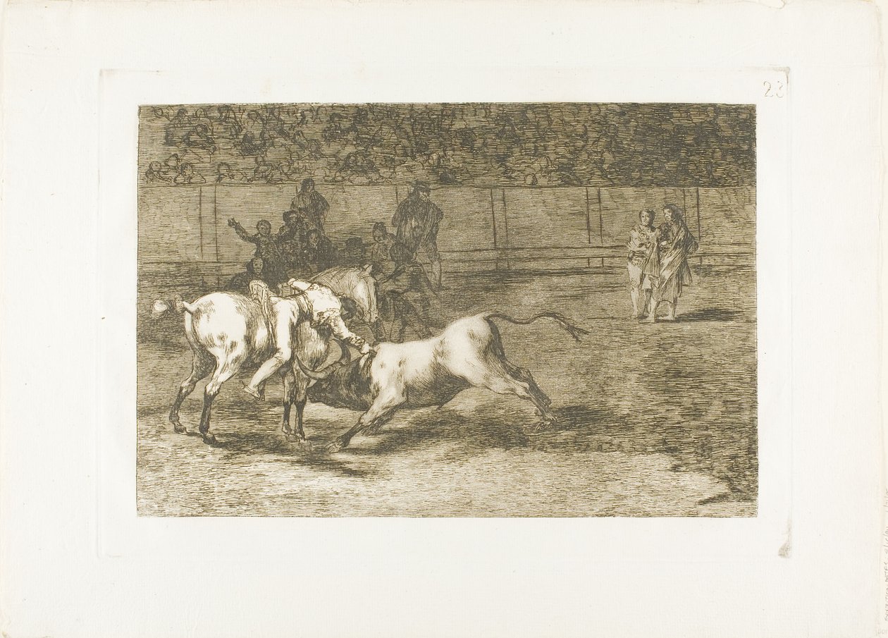 Mariano Ceballos, alias indianeren, dreper oksen fra hesten sin, plate 23 fra The Art of Bullfighting av Francisco Jose de Goya y Lucientes