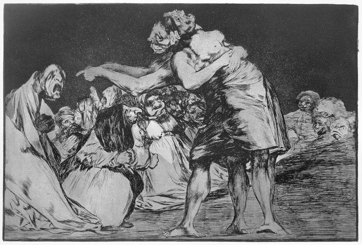 Ekteskapsmareritt, plate 7 av "Ordspråk" av Francisco Jose de Goya y Lucientes