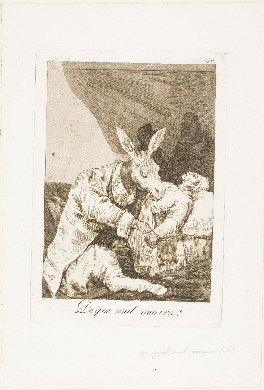 Hvilket sykt vil han dø av?, plate 40 fra Los Caprichos av Francisco Jose de Goya y Lucientes