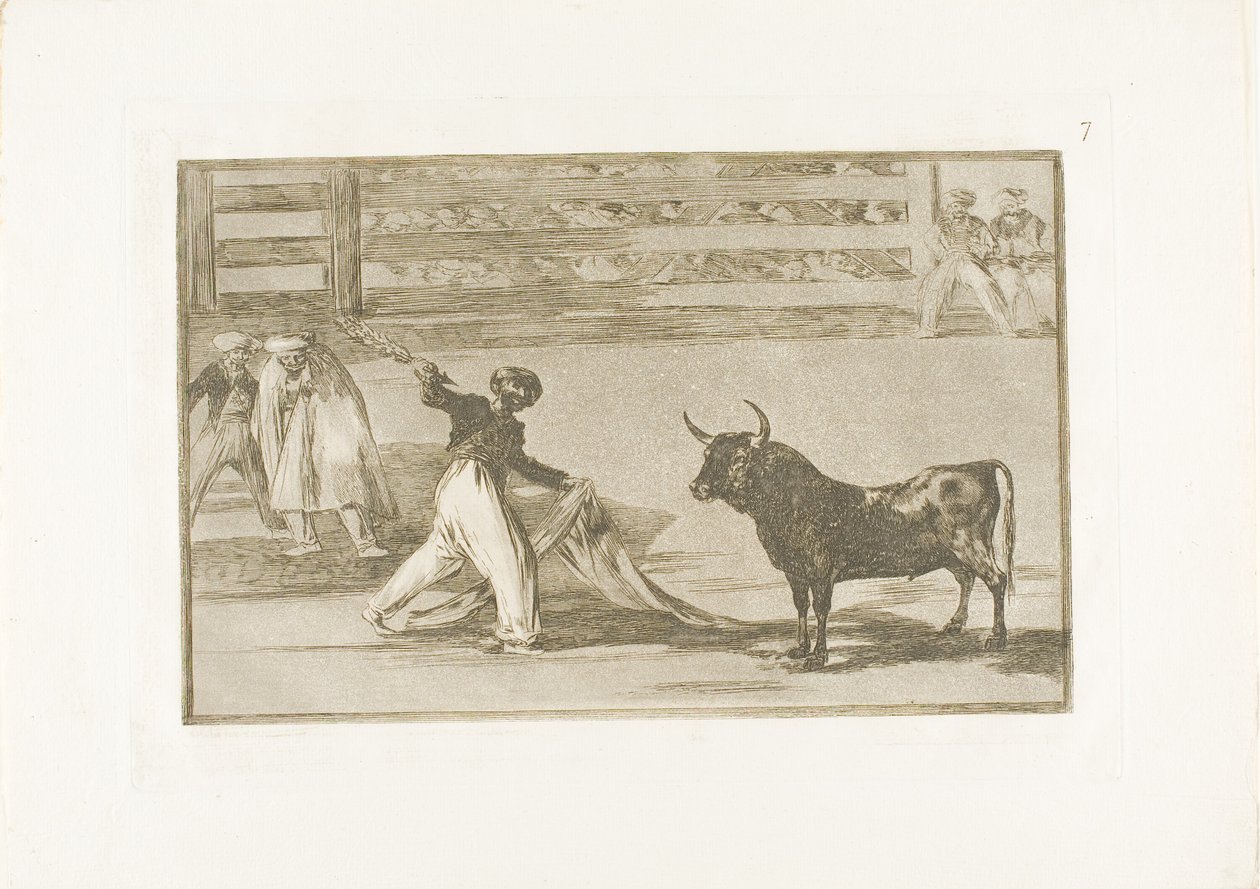 Opprinnelsen til harpunene eller banderillaene, plate syv fra The Art of Bullfighting av Francisco Jose de Goya y Lucientes