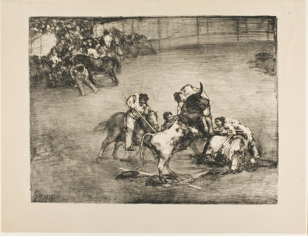 Picador fanget av en okse, fra The Bulls of Bordeaux av Francisco Jose de Goya y Lucientes
