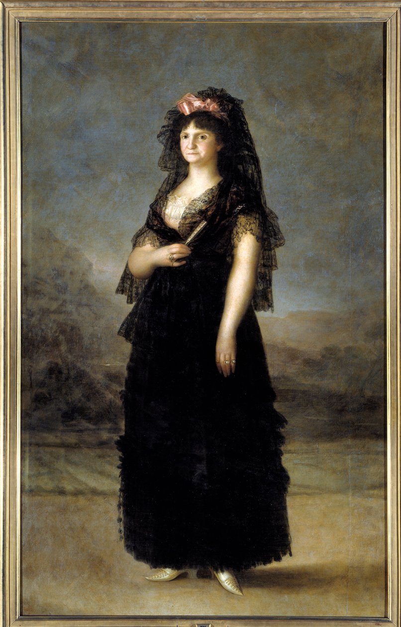 Portrett til fots av dronningen av Spania Marie Louise (1751-1819), kone til Charles IV Maleri av Francisco de Goya (1746-1828) 1800-tallet Søn. 2,08x1,27m - Madrid, Musee du Prado - Portrett av dronning Maria Luisa (1751-1819) iført en Mantilla - Maleri a av Francisco de Goya