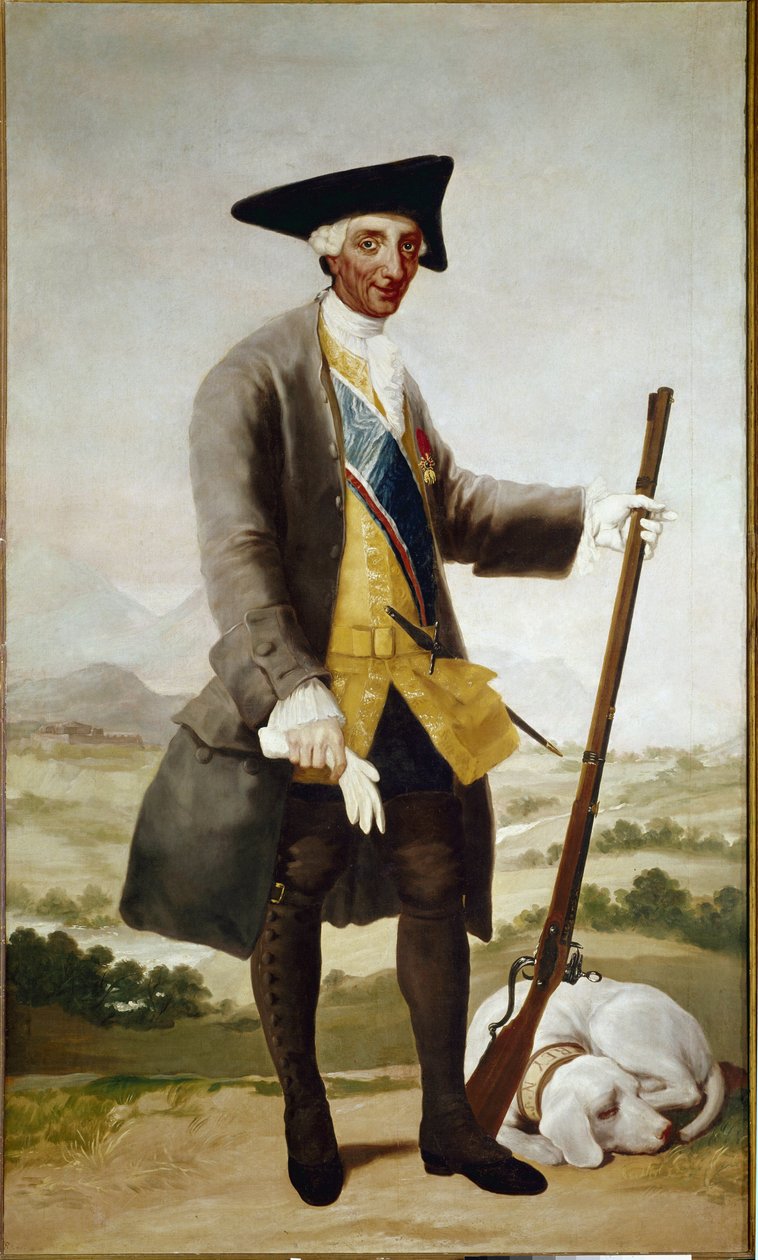Portrett av Charles III og Hunter. (olje på lerret av Francisco de Goya