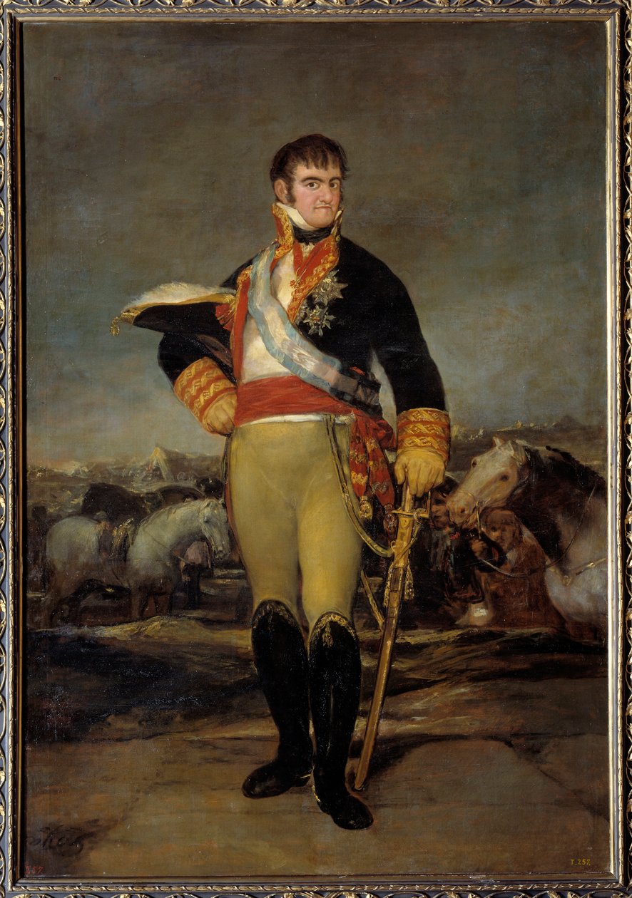 Portrett av kong Ferdinand VII (1784-1833) i militærdrakt i en leir Maleri av Francisco de Goya y Lucientes (1746-1828). 1800-tallets søn. 2,07x1,4 m Madrid. Musee du Prado - Portrett av kong Ferdinand VII (1784-1833) iført militæruniform i en av Francisco de Goya
