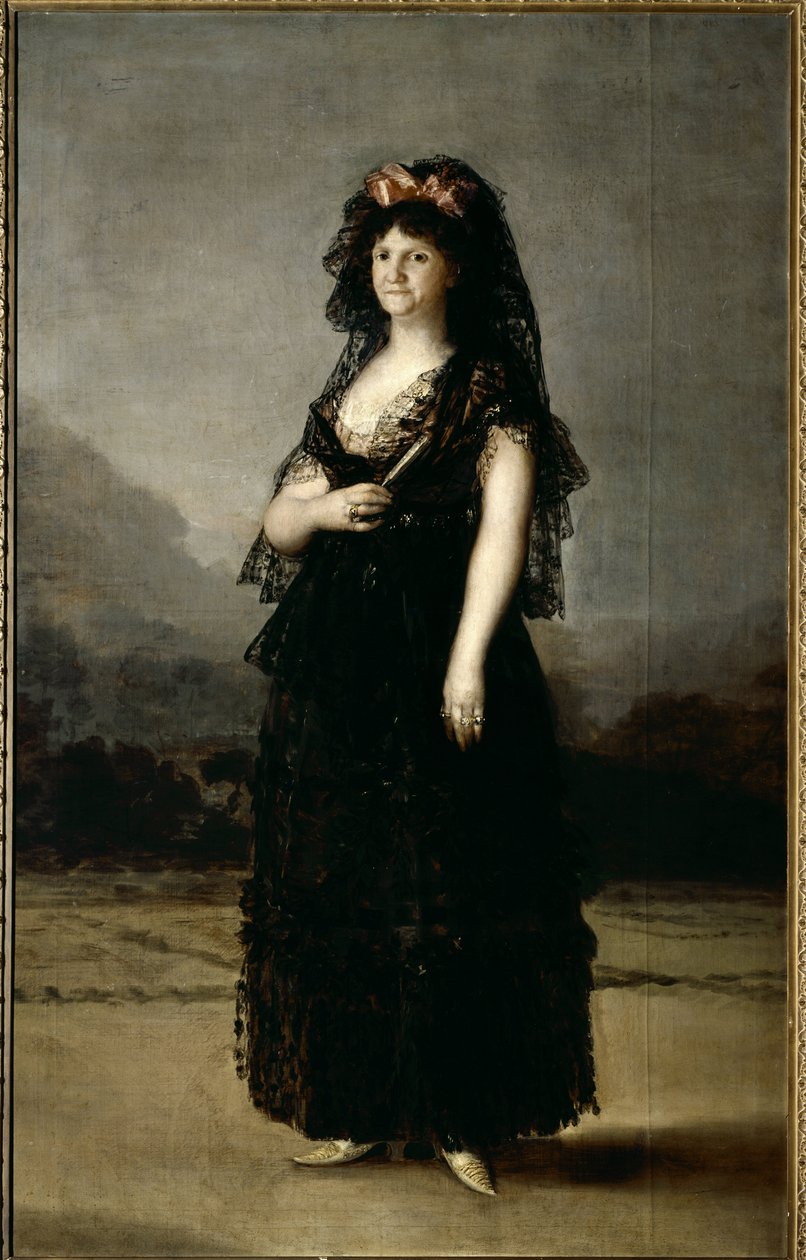 Portrett av dronning Mary Louise iført en mantille (olje på lerret). av Francisco de Goya