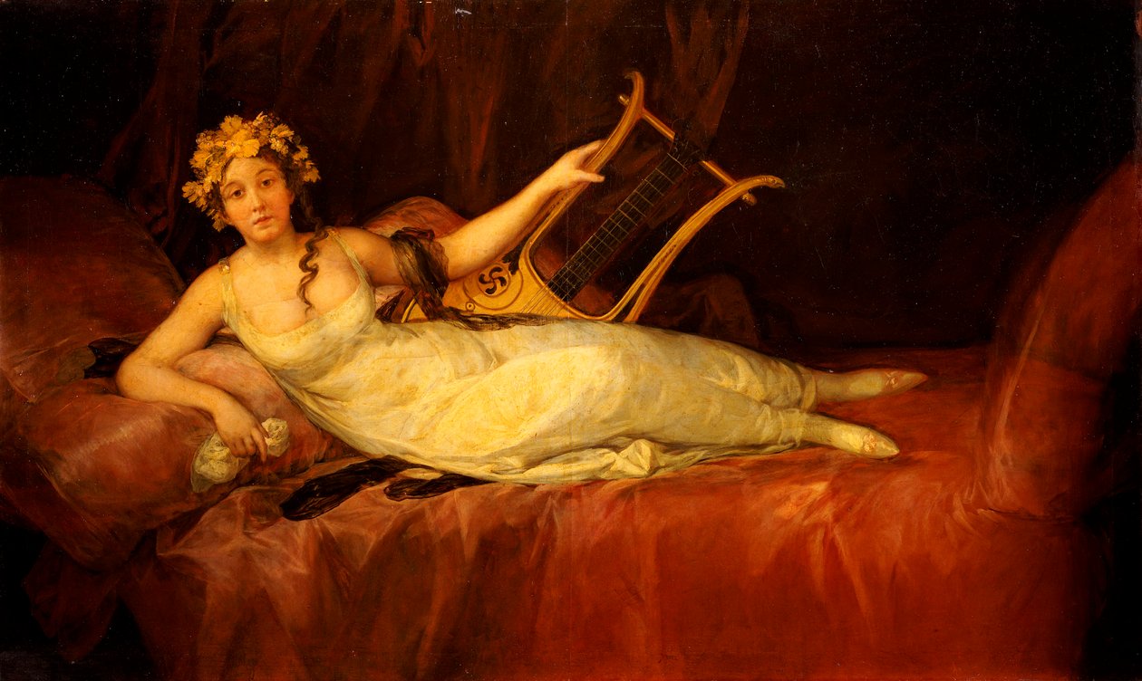 Portrett av den 10. Marquesa de Santa Cruz som musen, Euterpe, 1805 av Francisco de Goya