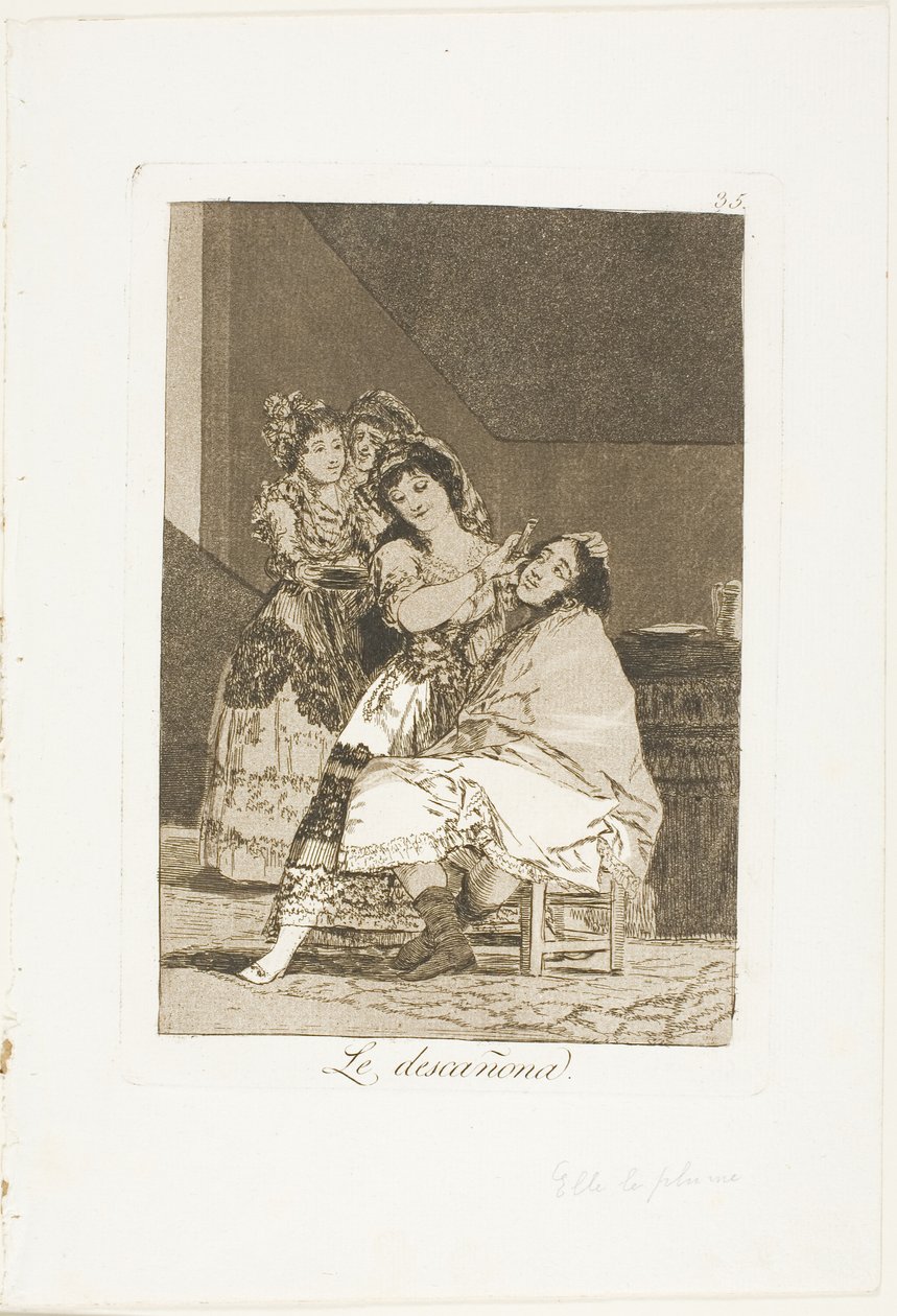 Hun flår ham, plate 35 fra Los Caprichos av Francisco Jose de Goya y Lucientes