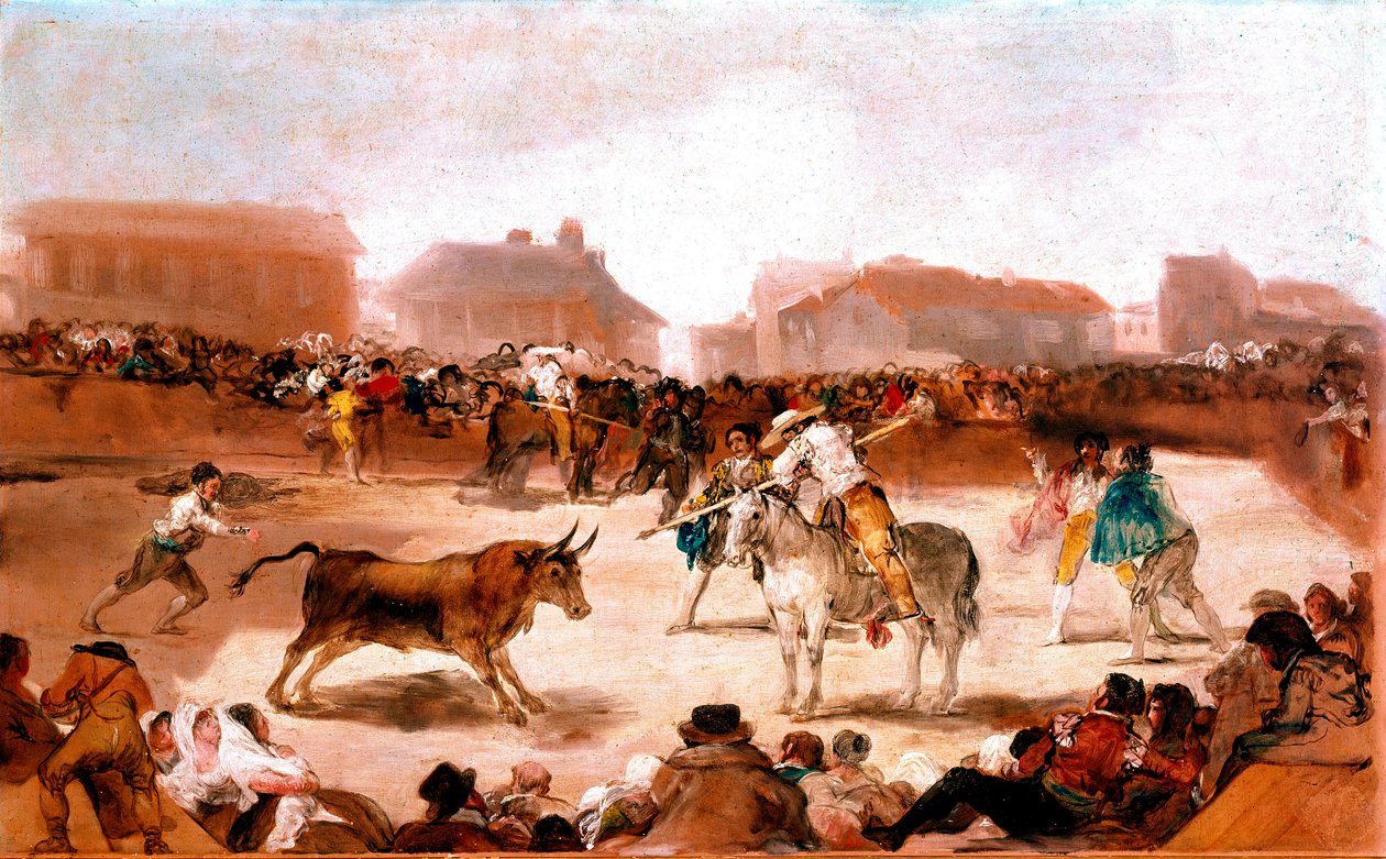 Sosiale emner ved Academy of San Fernando: "" Running in a Village"" Maleri av Francisco Goya og Lucientes (1746-1828) 1812-1814 Dim. 45x72 cm Madrid, Academy of San Fernando av Francisco de Goya