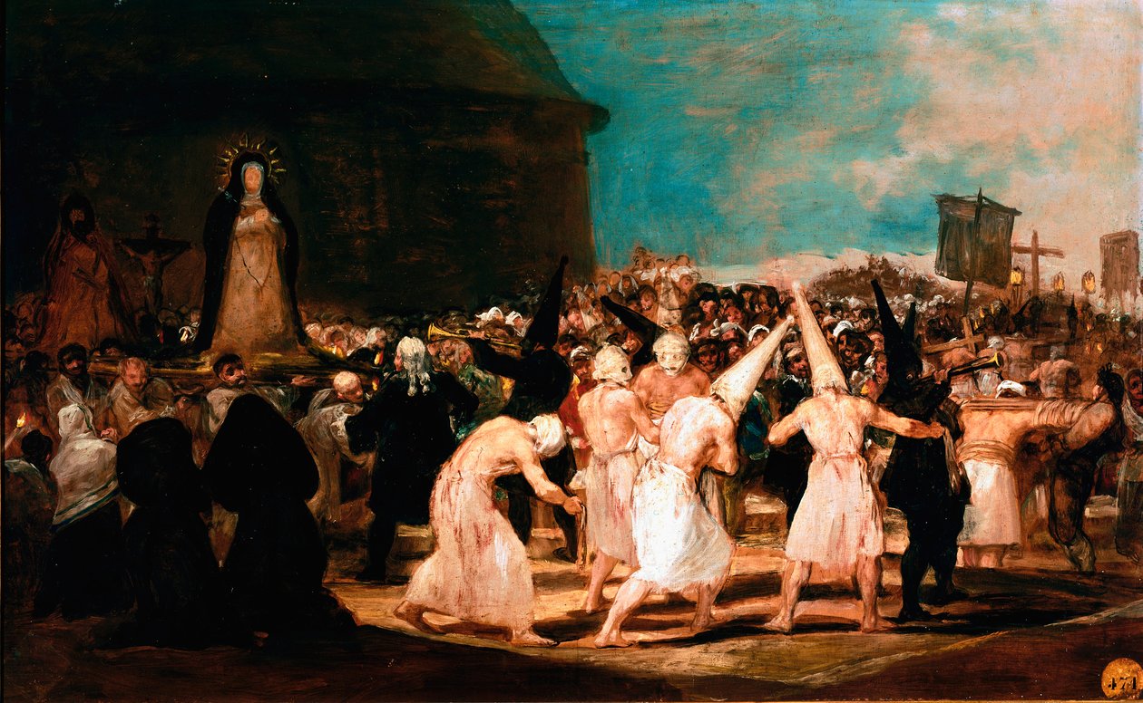 Sosiale emner ved Academy of San Fernando: "" Procession of Flagellants in a village"" Maleri av Francisco Goya y Lucientes (1746-1828) 1812-1814 Dim. 45x72 cm Madrid, akademiet i San Fernando av Francisco de Goya