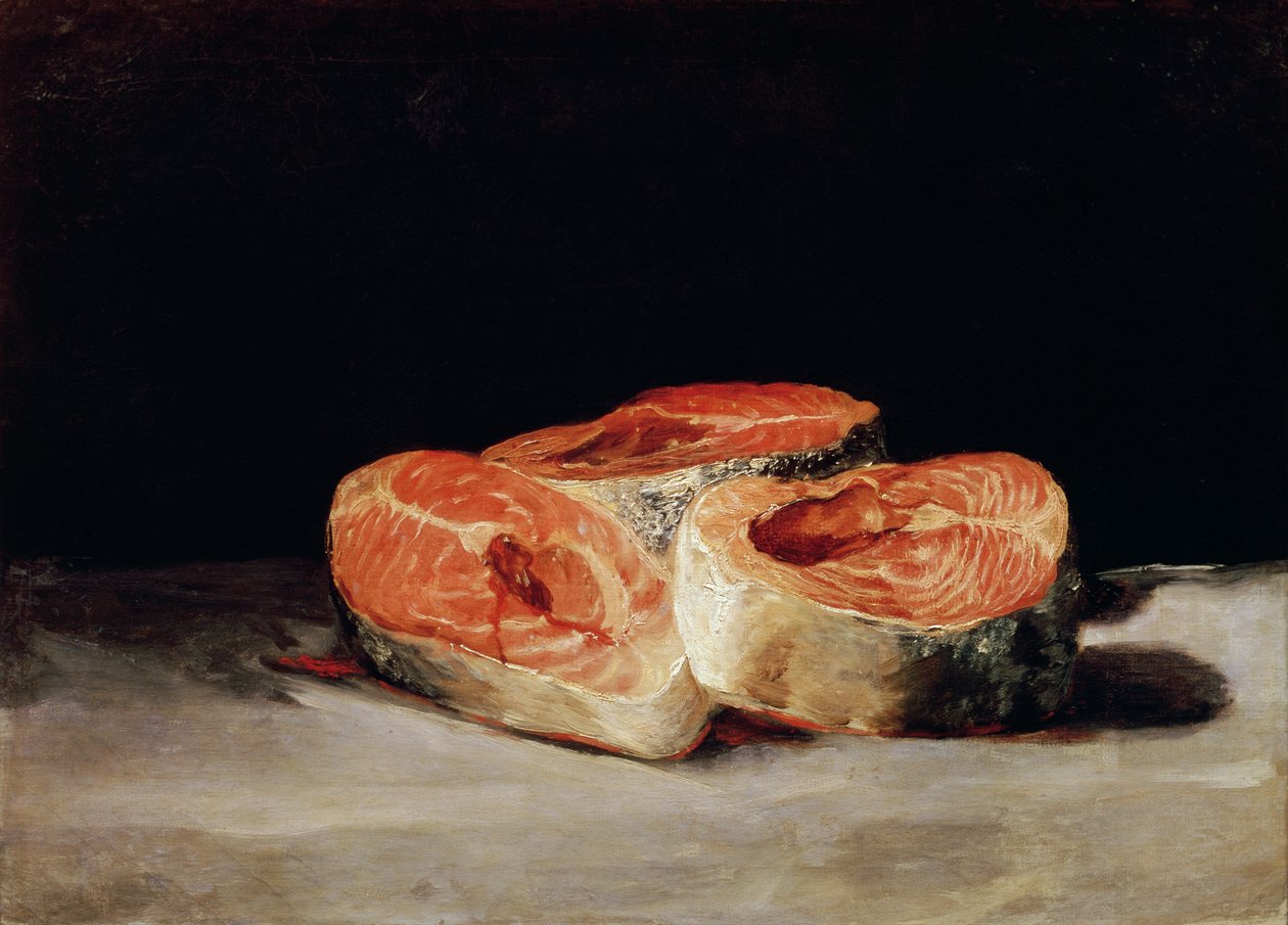 Stilleben med lakseskiver av Francisco Jose de Goya y Lucientes