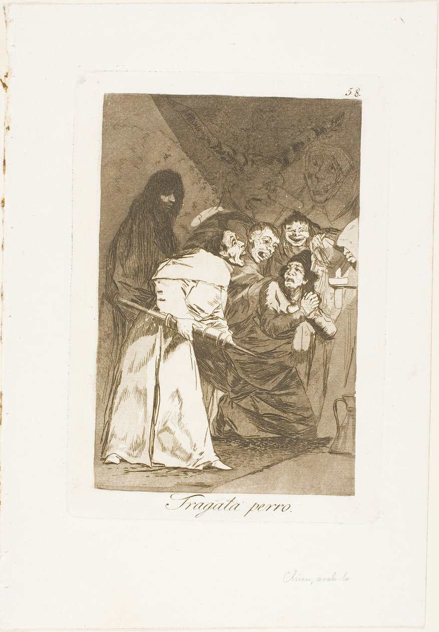 Svelg den, hund, tallerken 58 fra Los Caprichos av Francisco Jose de Goya y Lucientes