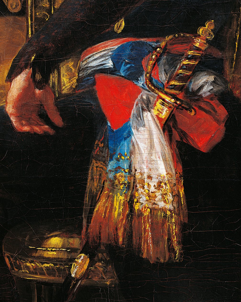 Sverd og ramme, detalj fra portrett av Ferdinand Guillemardet, Frankrikes ambassadør i Spania fra 1798 til 1800 av Francisco de Goya (1746-1828), olje på lerret av Francisco Jose de Goya y Lucientes