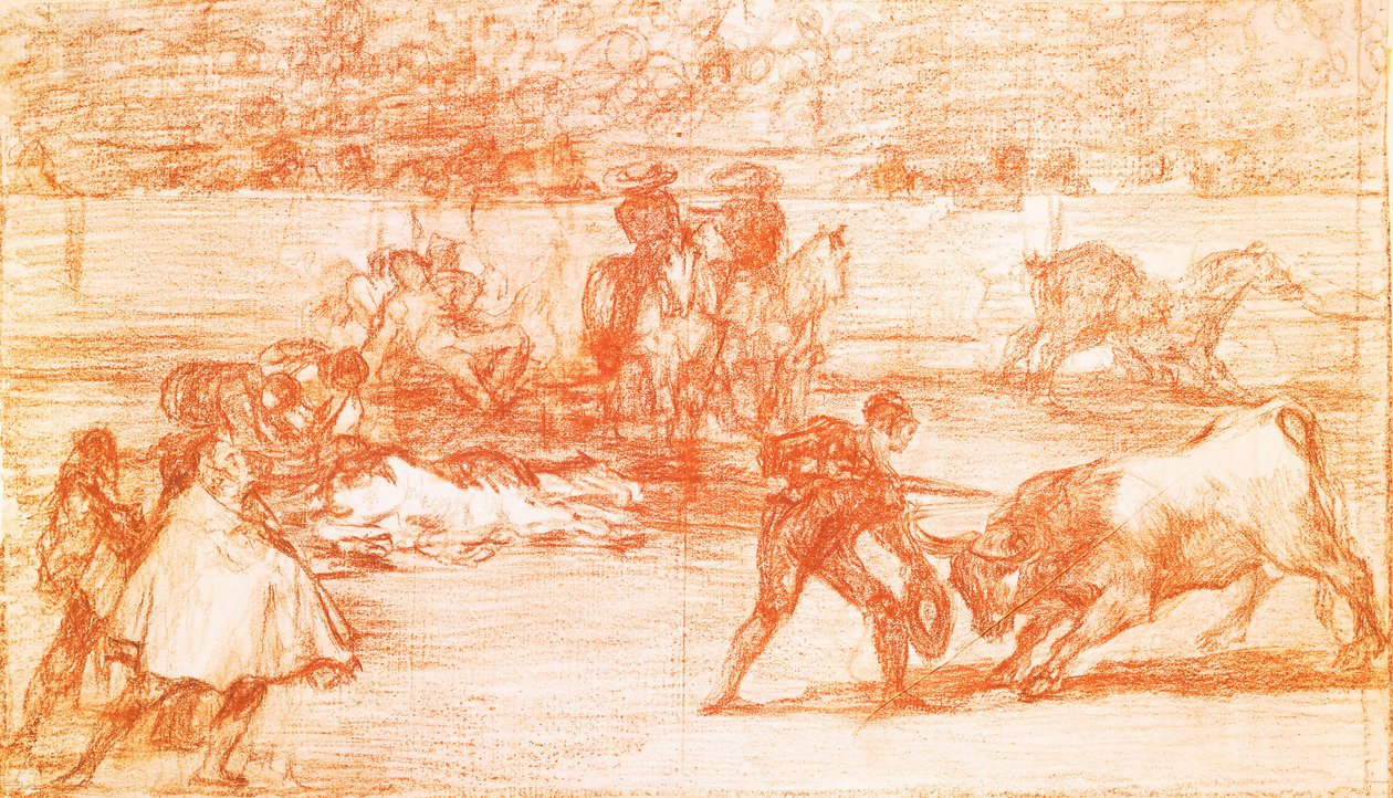 Tauromachie: en tyrefekter forbereder seg på å kjempe i en chapeau på stedet for muletaen. Dessin a la sanguine av Francisco de Goya y Lucientes (1746-1828). 1815-1816. Madrid. Musee du Prado av Francisco Jose de Goya y Lucientes