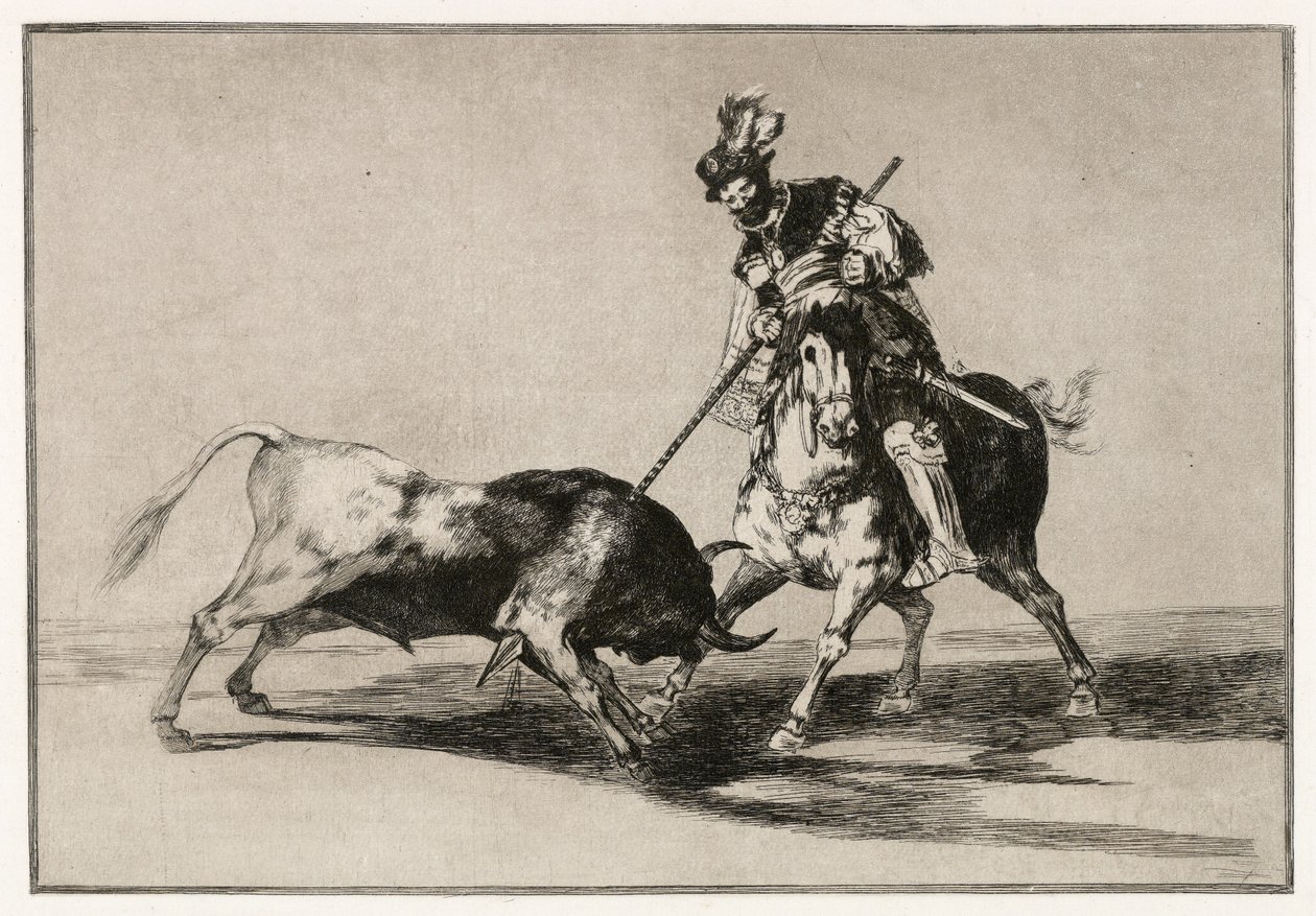 Cid Campeador angriper en okse med lansen sin av Francisco de Goya