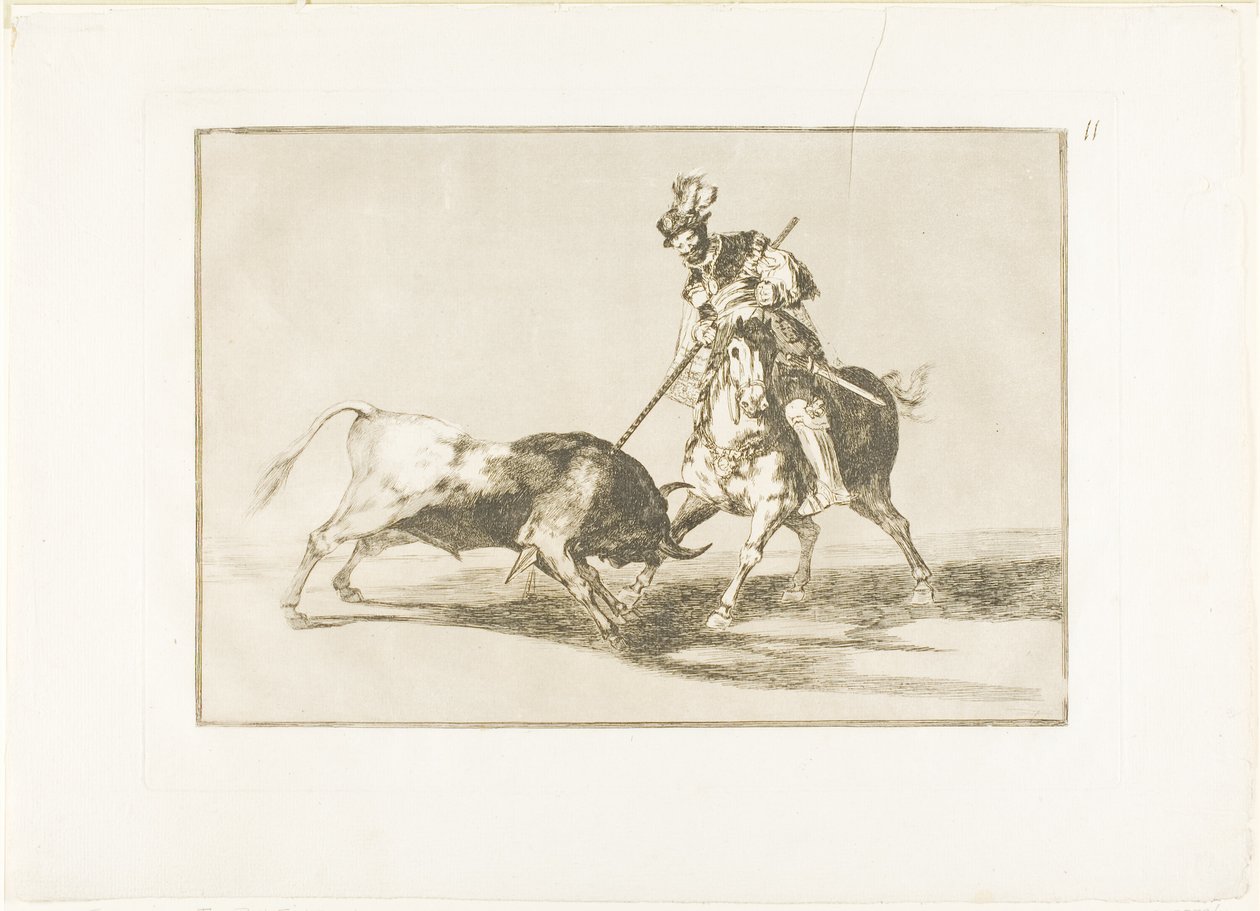 Cid Campeador som spyder en annen okse, plate elleve fra The Art of Bullfighting av Francisco Jose de Goya y Lucientes