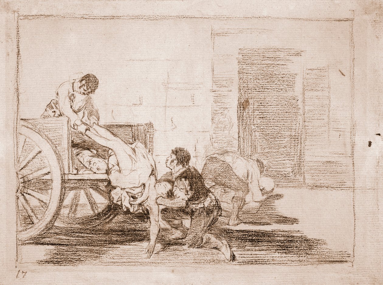 The Disasters of War: Billass til kirkegården (forberedende tegning av Francisco de Goya