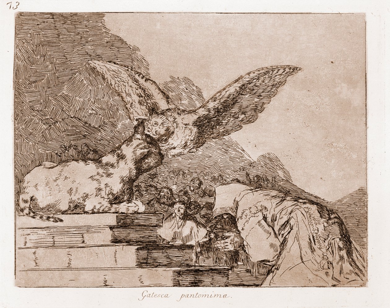 The Disasters of War: Cat Pantomime (radering fra forberedende tegning av Francisco de Goya