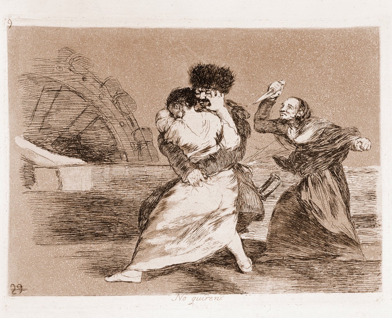 The Disasters of War : De vil ikke (etsing fra en forberedende tegning av Francisco de Goya
