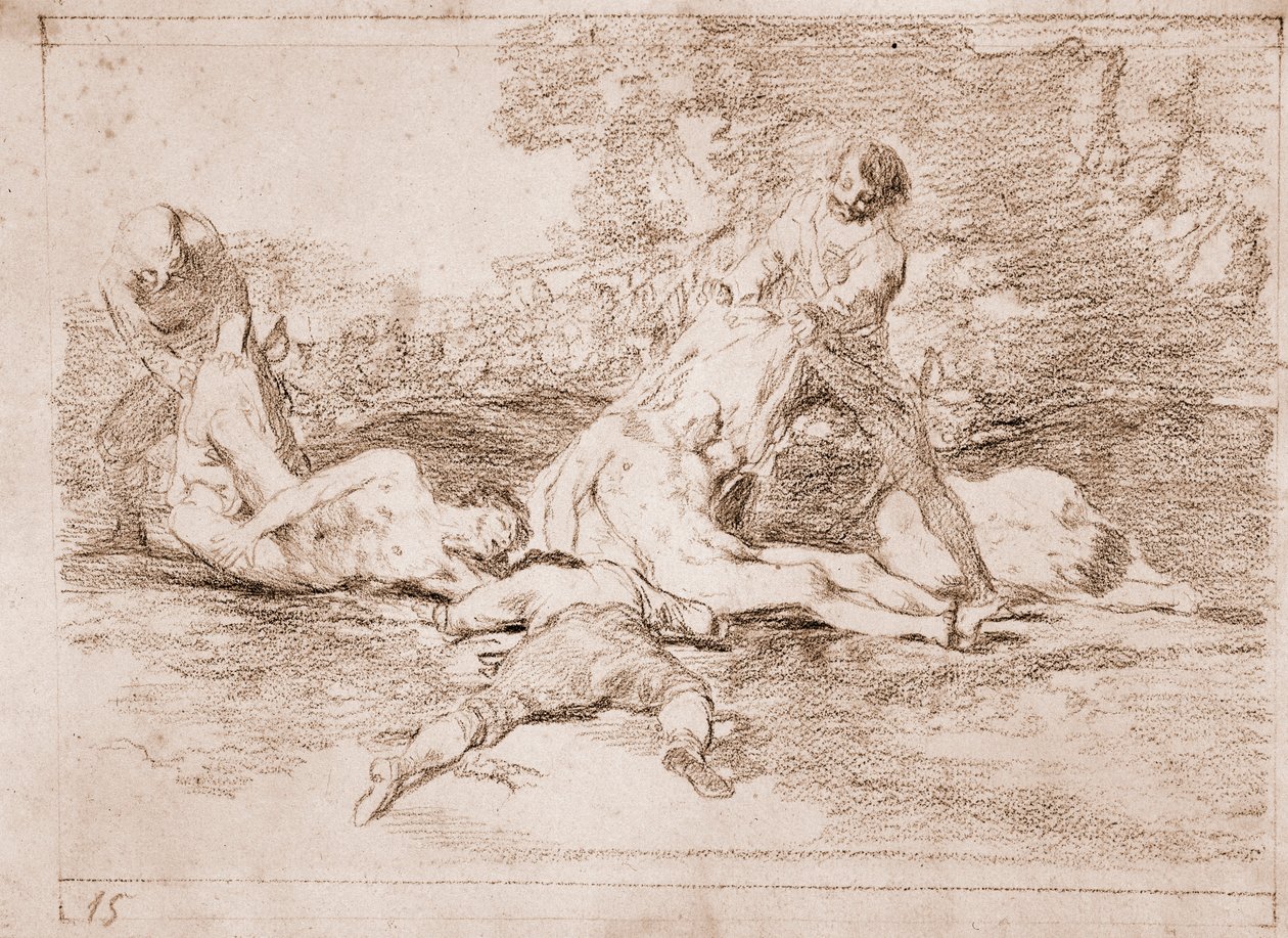 The Disasters of War: De drar nytte av det (forberedende tegning av Francisco de Goya