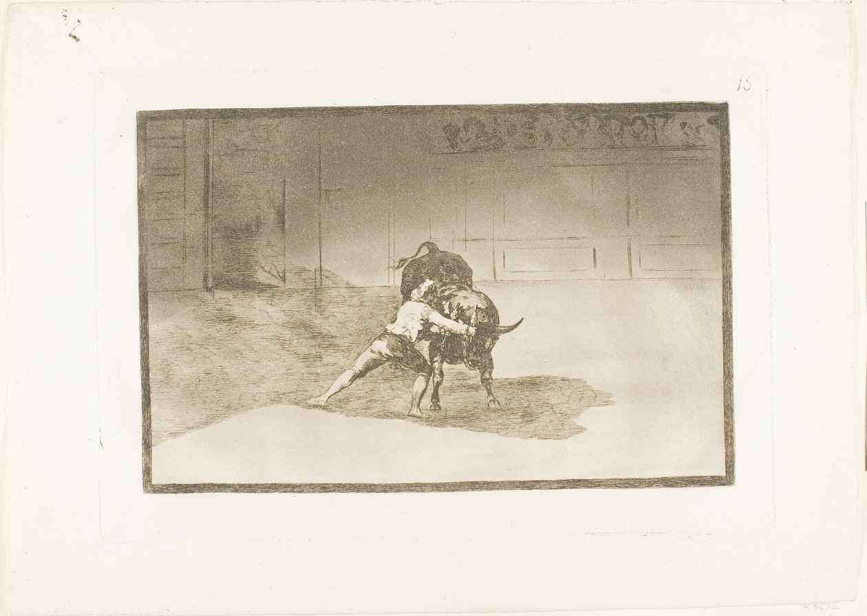 The Famous Martincho Places the Banderillas, Playing the Bull with Movement of his Body, plate 15 fra The Art of Bullfighting av Francisco Jose de Goya y Lucientes