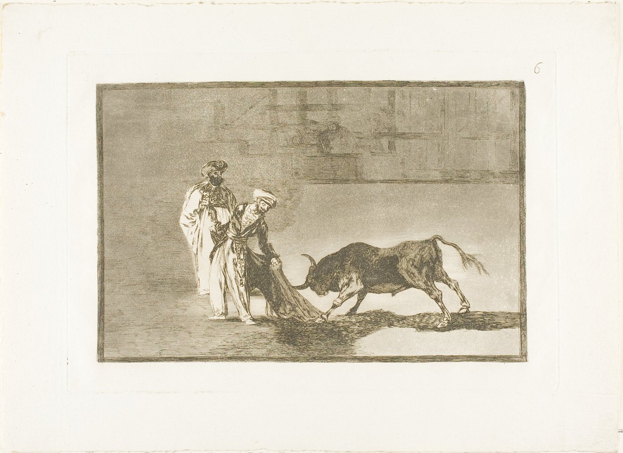 Maurerne gjør et annerledes skuespill i ringen og kaller oksen med sin brennende tallerken seks fra The Art of Bullfighting av Francisco Jose de Goya y Lucientes