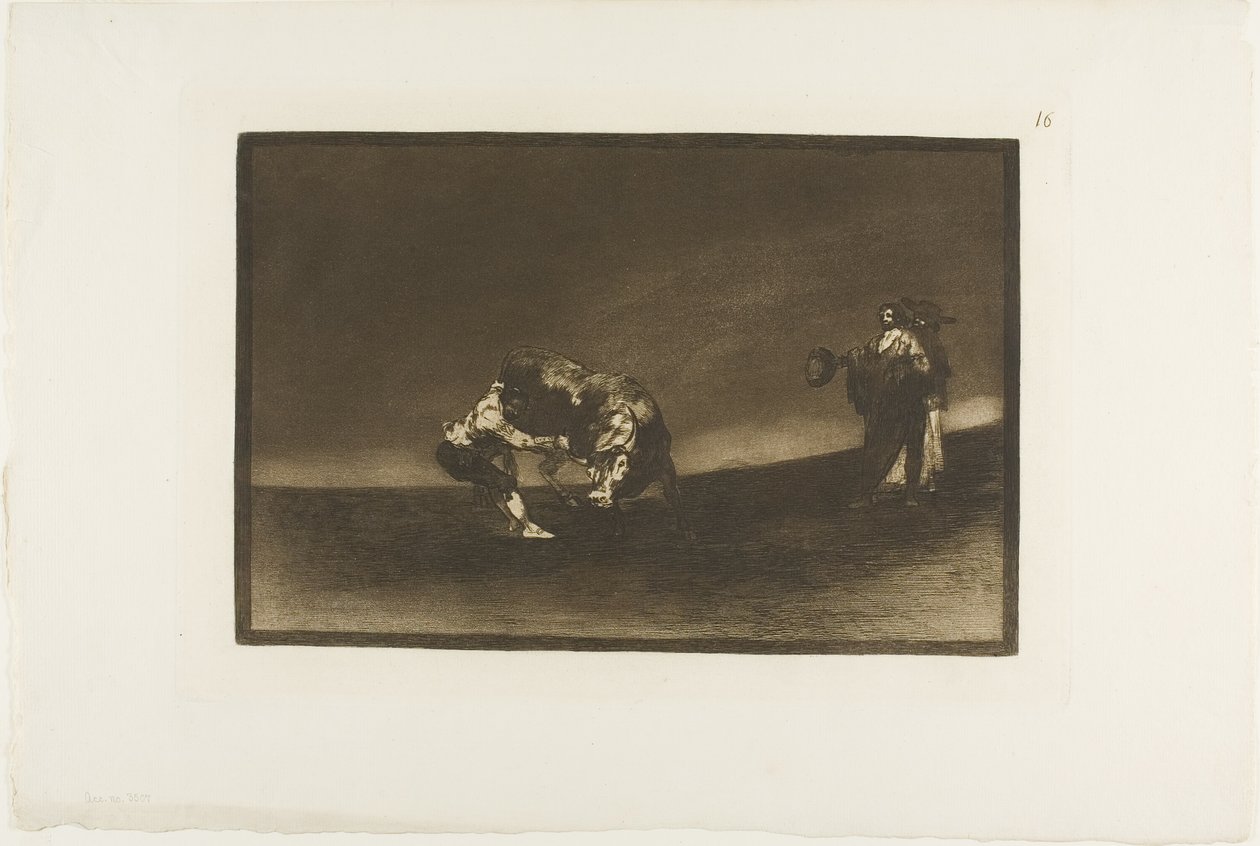 Den samme mannen kaster en okse i ringen ved Madrid, plate 16 fra The Art of Bullfighting av Francisco Jose de Goya y Lucientes