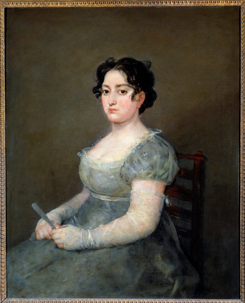 Kvinnen i viftemaleriet av Francisco de Goya (1746-1828) Søn fra 1800-tallet. 1,03x0,84 m av Francisco de Goya
