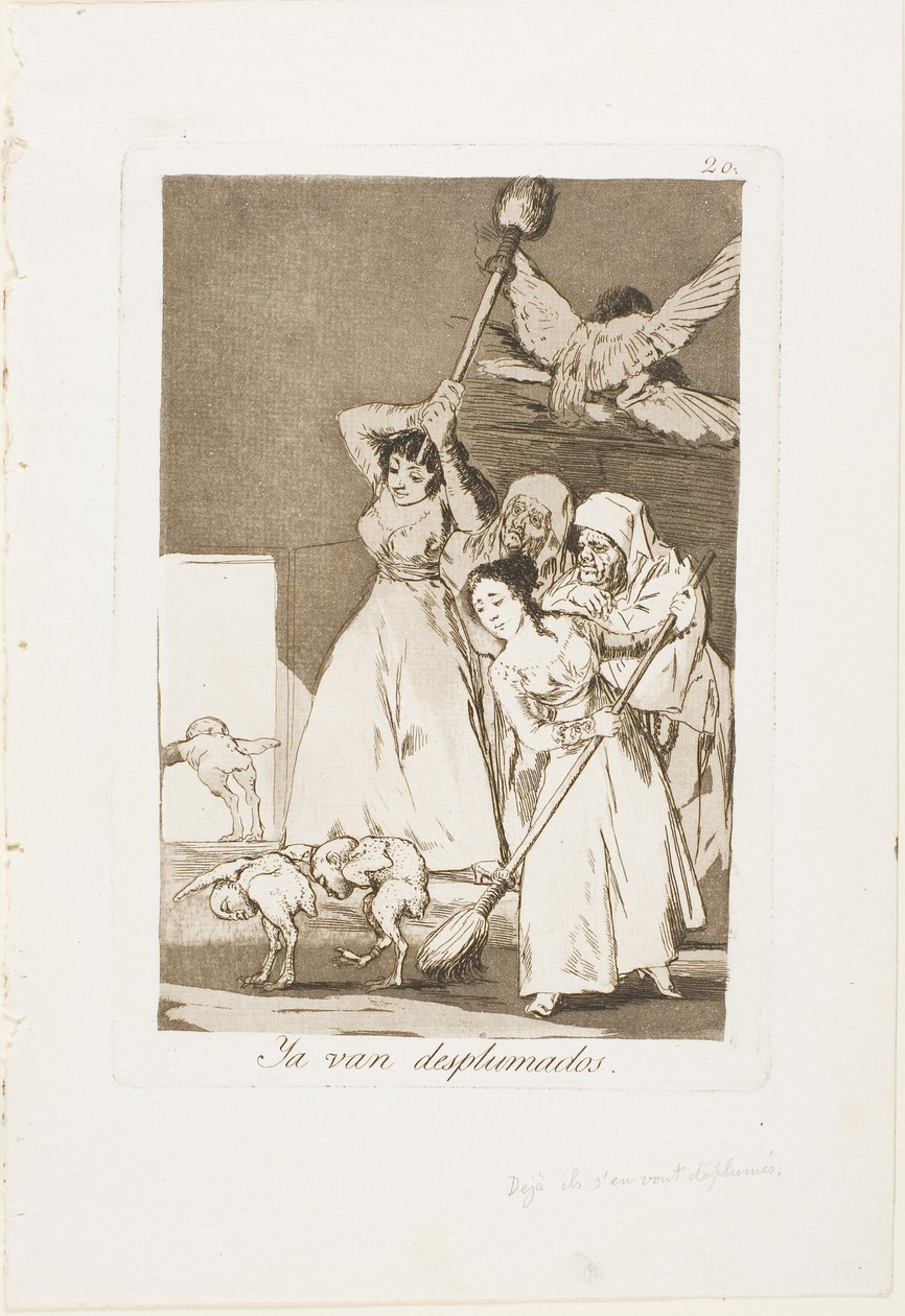 There They Go Plucked (dvs. fleeced), plate 20 fra Los Caprichos av Francisco Jose de Goya y Lucientes