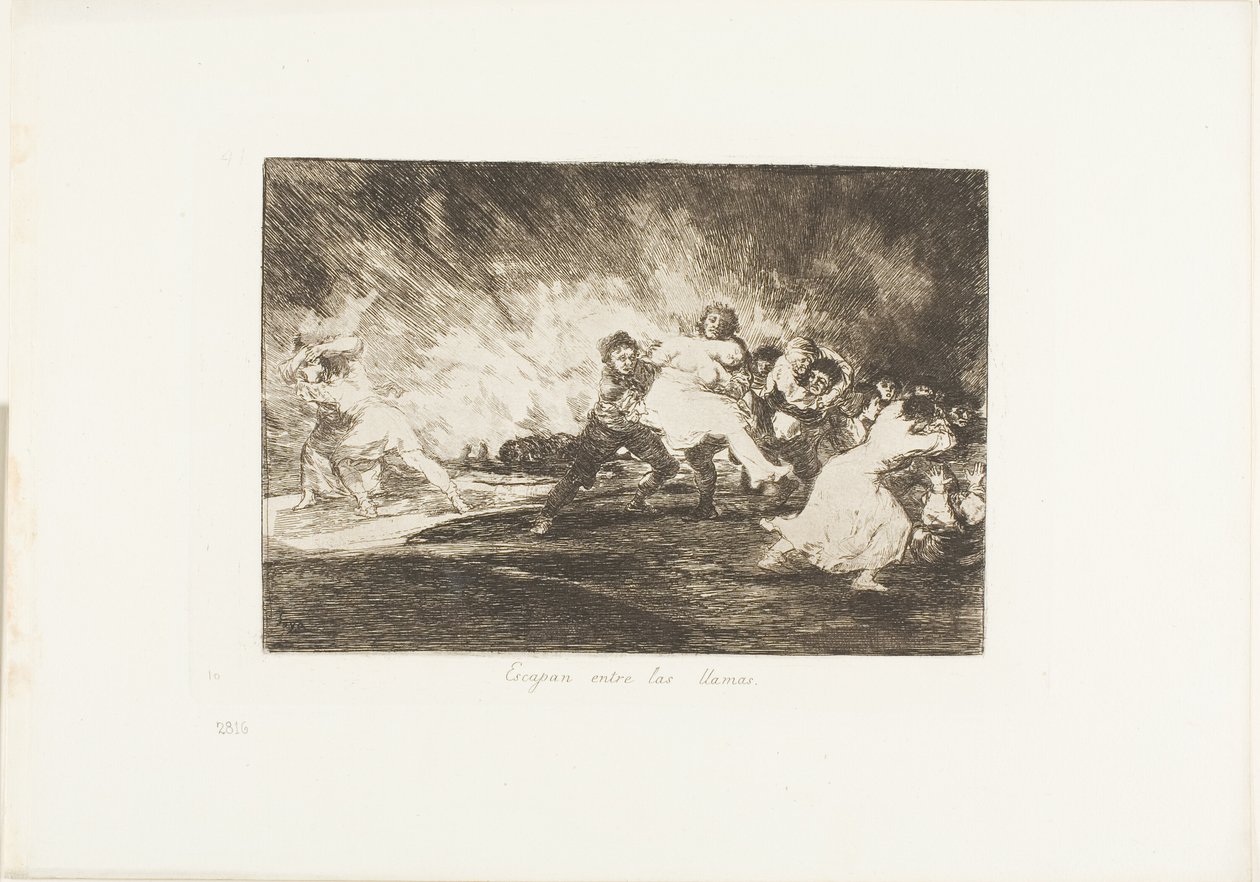 They Escape through the Flames, plate 41 fra The Disasters of War av Francisco Jose de Goya y Lucientes