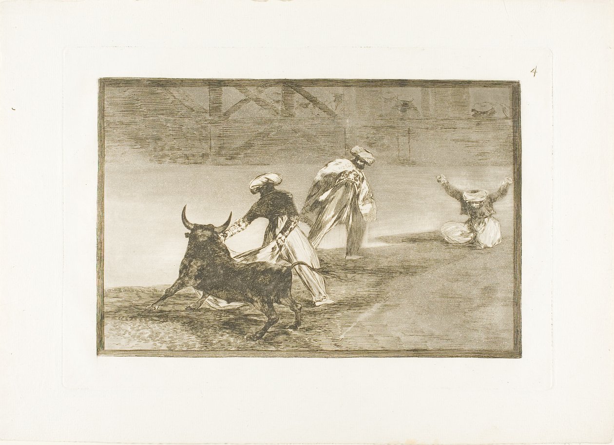They Play Another with the Cape in an Enclosure, plate fire fra The Art of Bullfighting av Francisco Jose de Goya y Lucientes