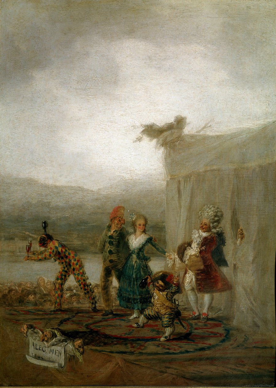 Omreisende tegneserieskuespillere Karakterer (inkludert en dverg og en harlekin (Arlecchino, Harlequin), inspirerer Commedia dell