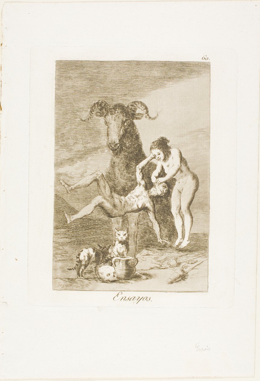 Prøver, plate 60 fra Los Caprichos av Francisco Jose de Goya y Lucientes