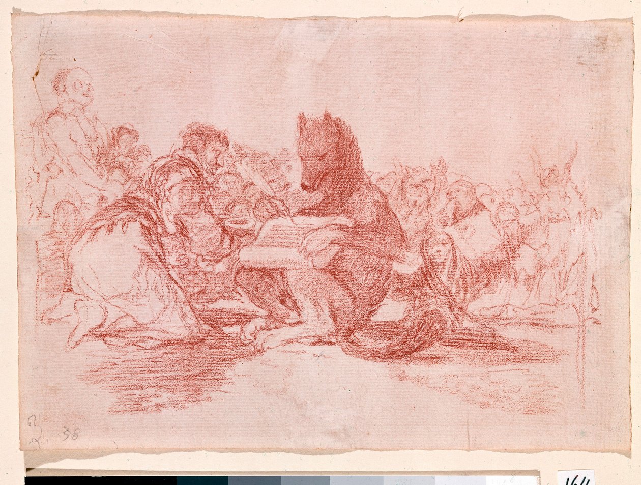 War Destres: "Dette er det verste"". Representasjon av tilhengerne av monarkiet til Ferdinand VII av Spania som dyr. Forberedelsestegning med rød blyant for etsning n.74 av Francisco de Goya y Lucientes (1746-1828). 1810-1812. Madrid. Prado-museet av Francisco de Goya