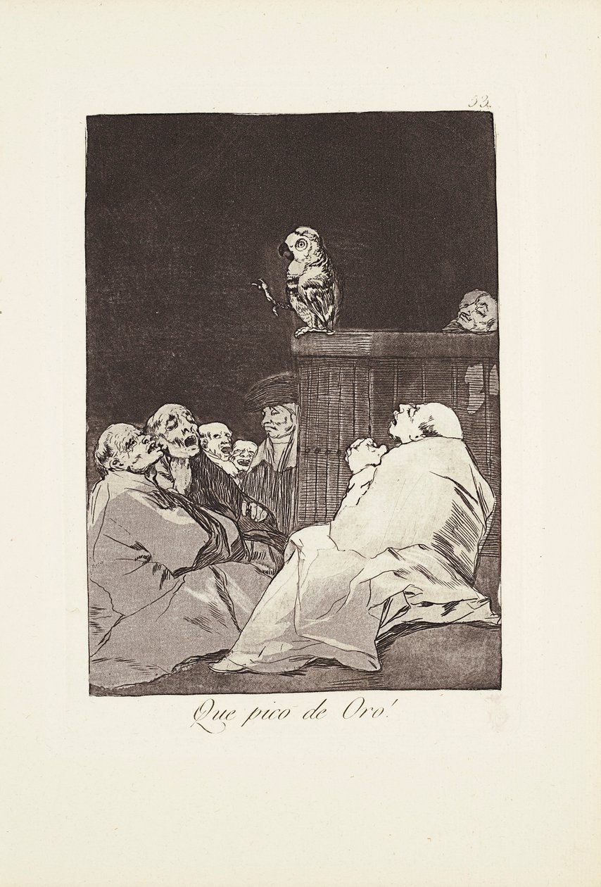 For et gullnebb! (Que pico de oro) Tallerken 53 fra: Los Caprichos av Francisco Jose de Goya y Lucientes