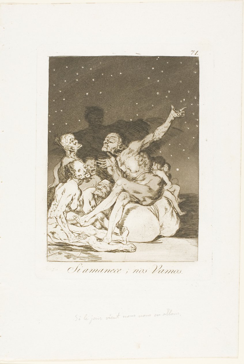 Når dagen bryter, vil vi være av, tallerken 71 fra Los Caprichos av Francisco Jose de Goya y Lucientes