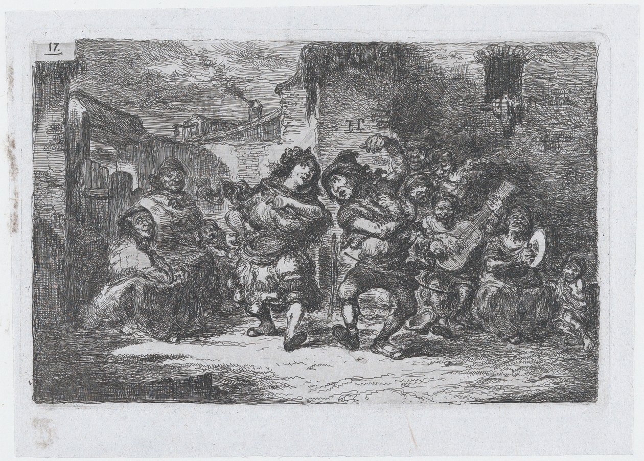 Plate 17: gatemusikanter og dansefigurer, fra serien av skikker og tidsfordriv fra..., 1850. av Francisco Lameyer Berenguer