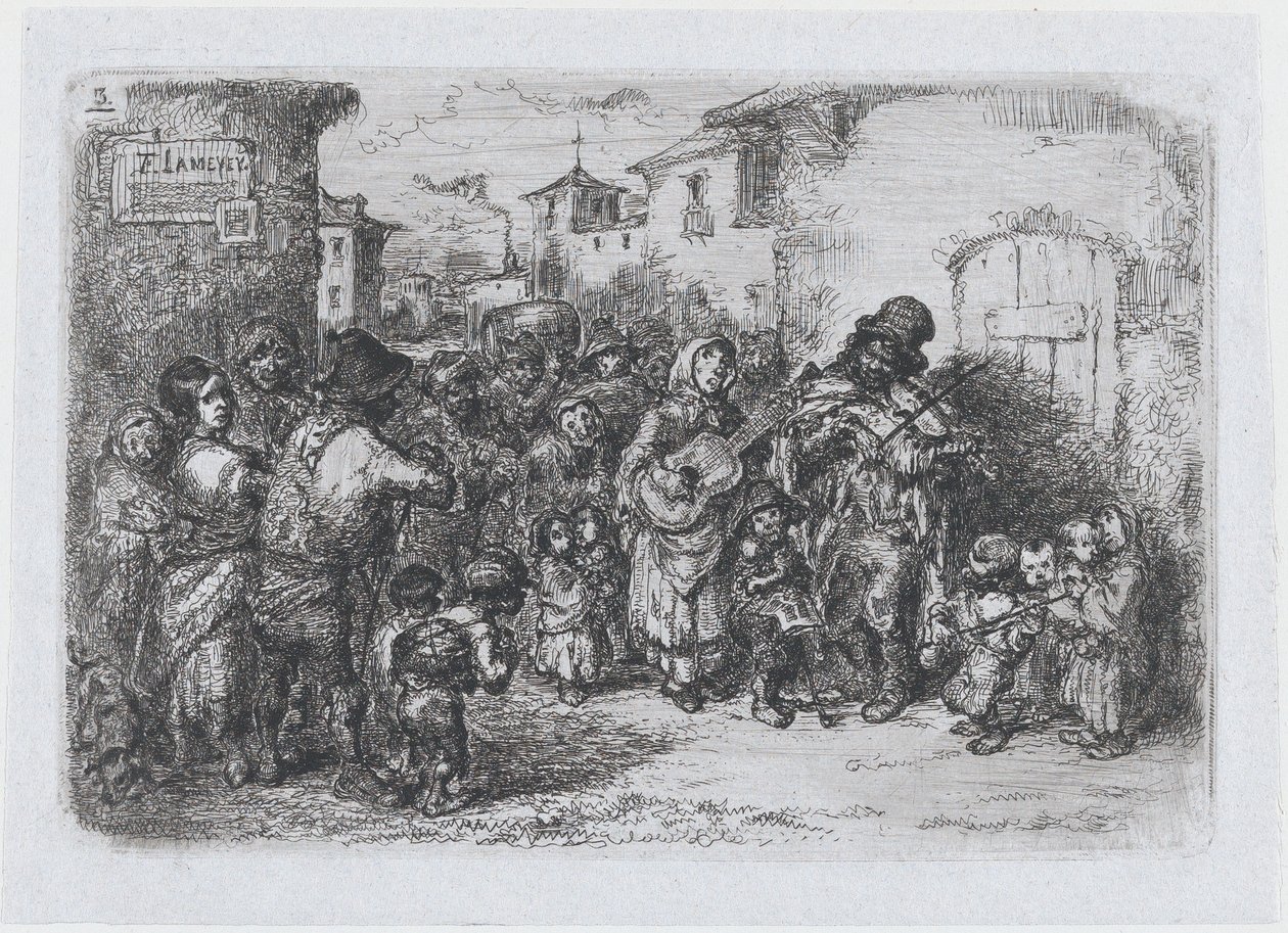 Plate 3: en gruppe gatemusikanter, fra serien av skikker og tidsfordriv fra den spanske ..., 1850. av Francisco Lameyer Berenguer