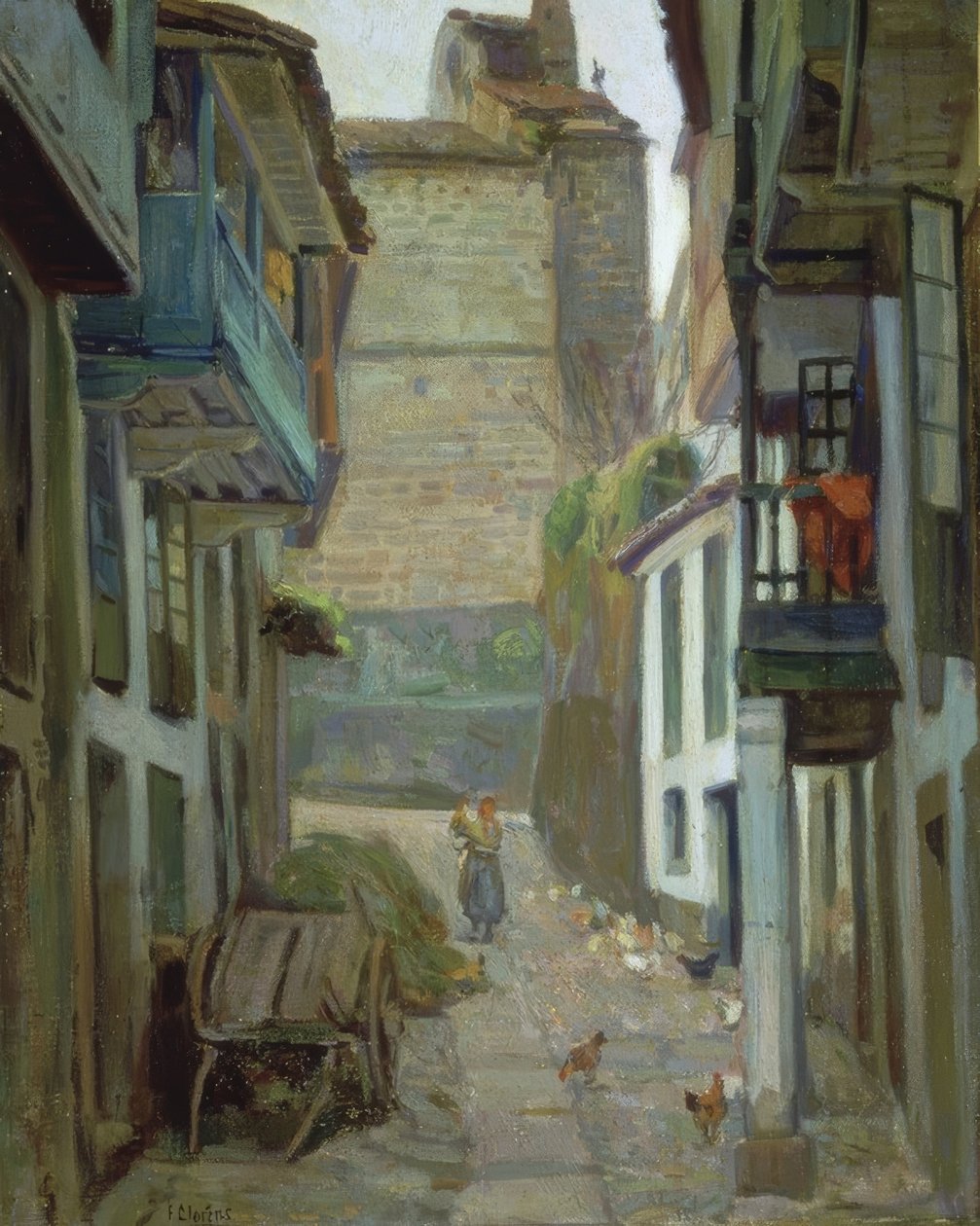 CALLE DE SANTA MARIA - BETANZOS - OLEO / LIENZO - 59X46 CM av Francisco Llorens Diaz