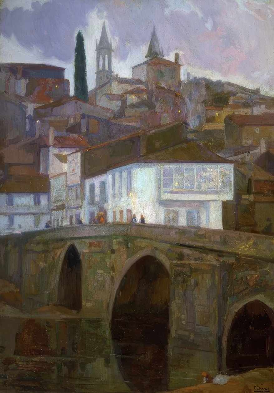 MELLOM LYS (BETANZOS) –OLJE / LERT – 1918–90X62 CM– av Francisco Llorens Diaz