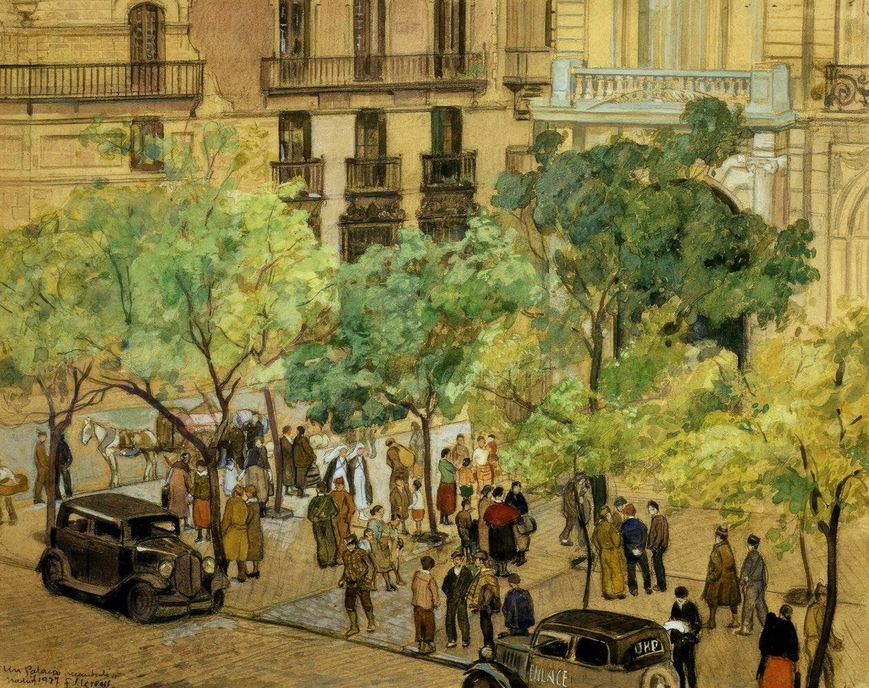 ET BESLAGET PALASS – 1937 – TEGNING / PAPP – 240X305 CM– av Francisco Llorens Diaz