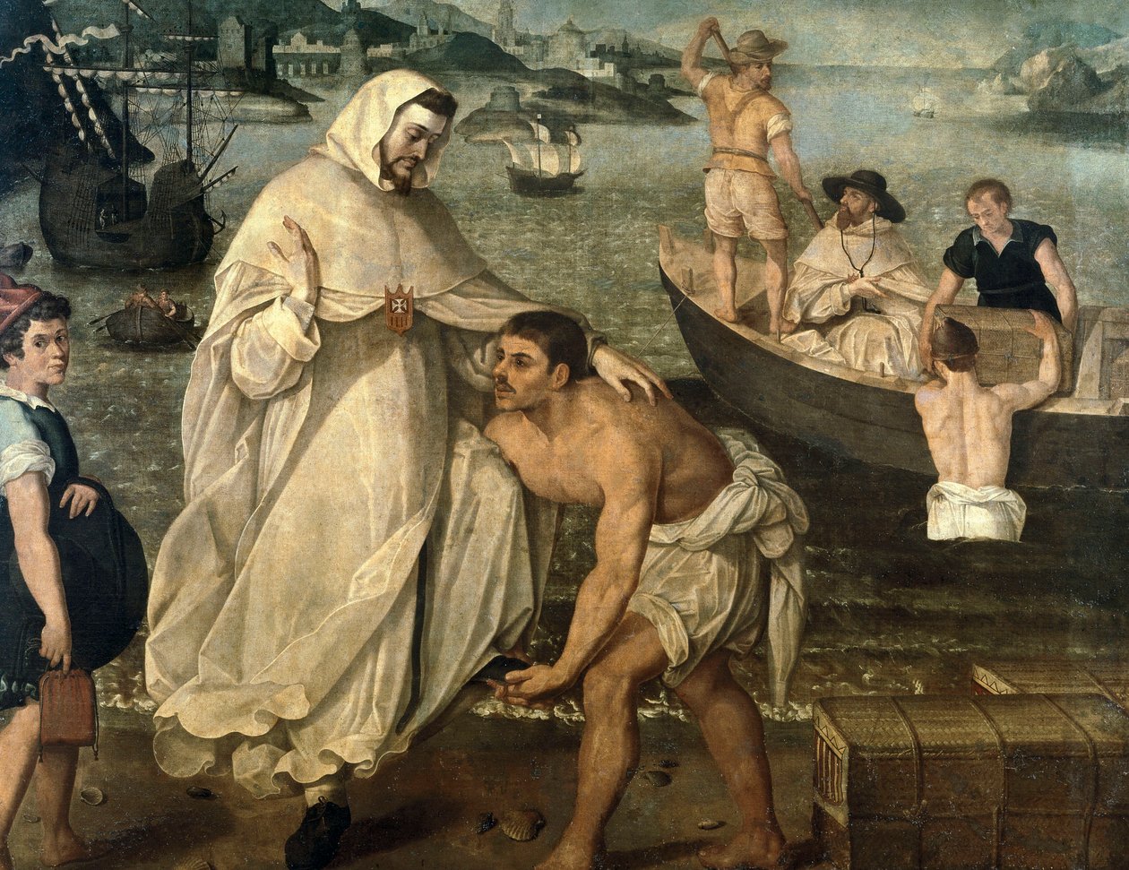 Saint Peter Nolasque (1189-1256) legger ut for å frigjøre kristne fanger holdt som gisler av mauriske pirater for å bli solgt som slaver i Afrika (maleri) av Francisco Pacheco