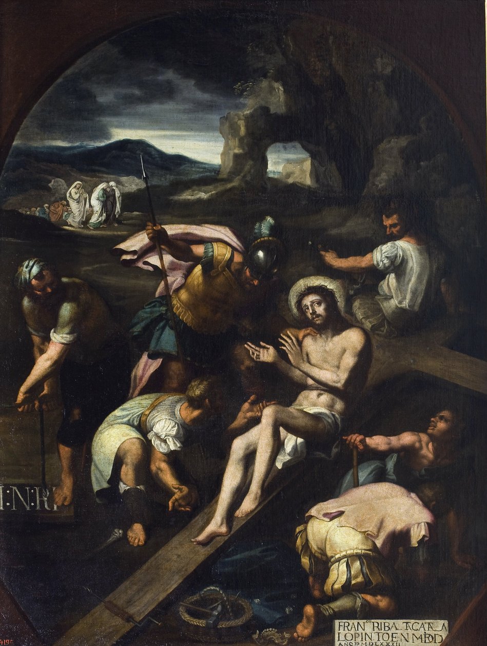 Kristus naglet til korset - Francisco Ribalta (1565-1628). Olje på lerret av Francisco Ribalta