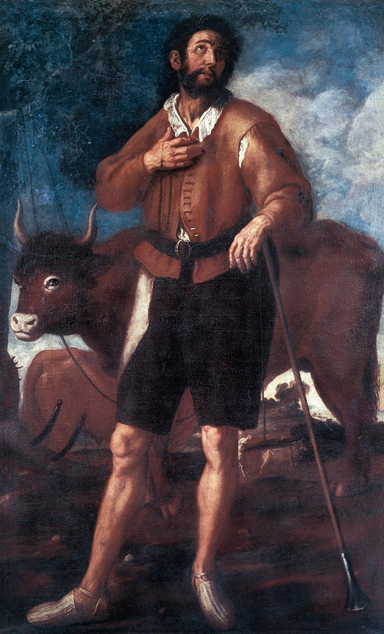 Representasjon av Saint Isidore the Ploughman (1080-1130), Han fikk på mirakuløst vis vann til å dukke opp fra vannet i tørr jord. Maleri av Francisco Ribalta (1565-1628) Valencia. Museo de Bellas Artes San Pio V, Spania av Francisco Ribalta